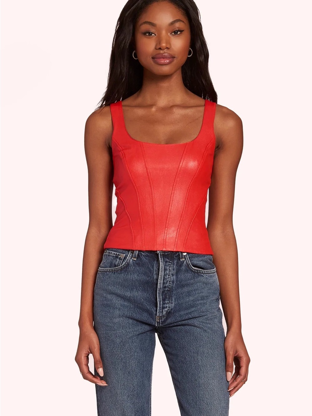 Amanda Uprichard Pittito Top Lipstick Red Faux Leather Corset Tank Size S